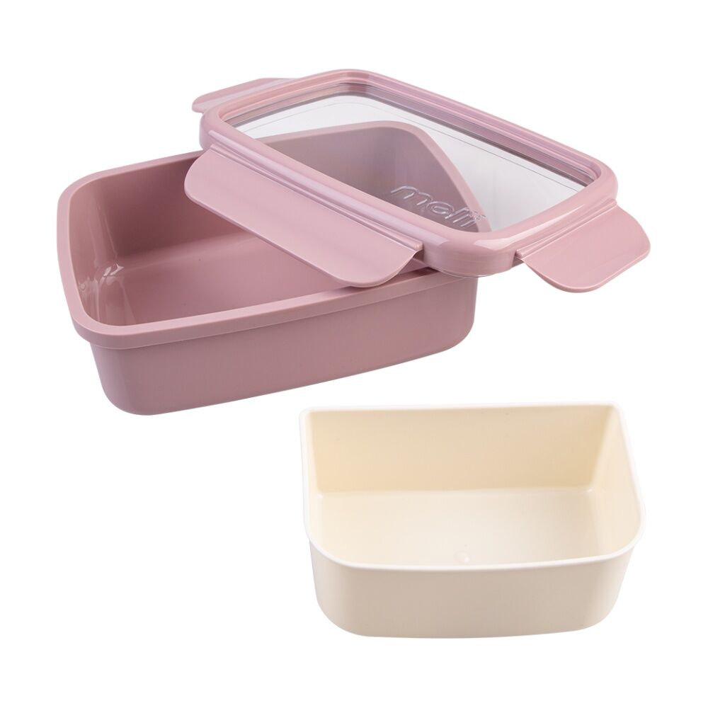 2PK Melii Bento Lunch Box Container W/ Removable Insert Pink Ivory 880ml