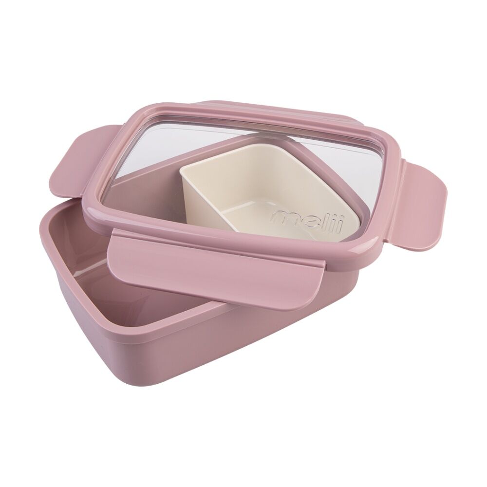 2PK Melii Bento Lunch Box Container W/ Removable Insert Pink Ivory 880ml