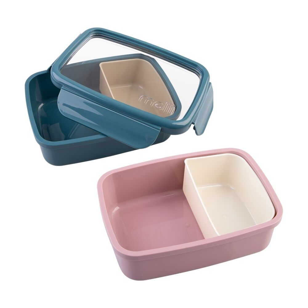 2PK Melii Bento Lunch Box Container W/ Removable Insert Pink Ivory 880ml