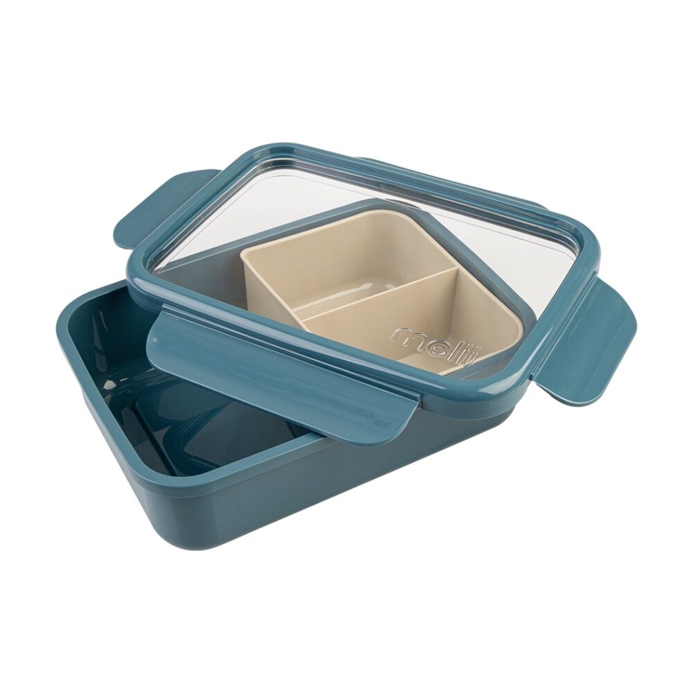 2PK Melii 3 Compartment Bento Lunch Box W/ Removable Insert Blue Mint 1.25L