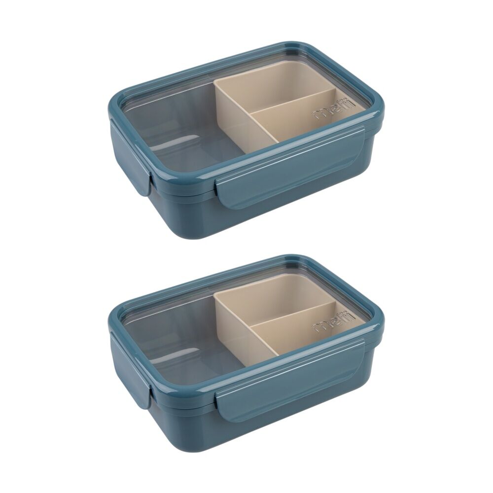 2PK Melii 3 Compartment Bento Lunch Box W/ Removable Insert Blue Mint 1.25L