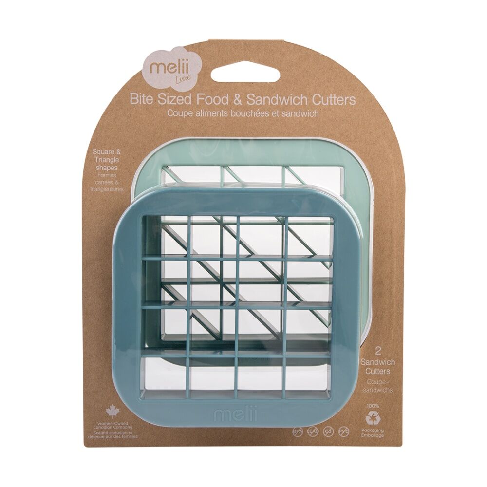 2x 2pc Melii Bite Size Sandwich Cutters Squares Triangles Set Blue/Mint