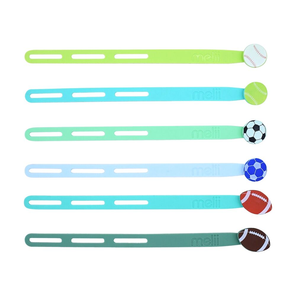 4x 6pc Melii Silicone Wrap Bands Sports Balls Design Set Multicolour
