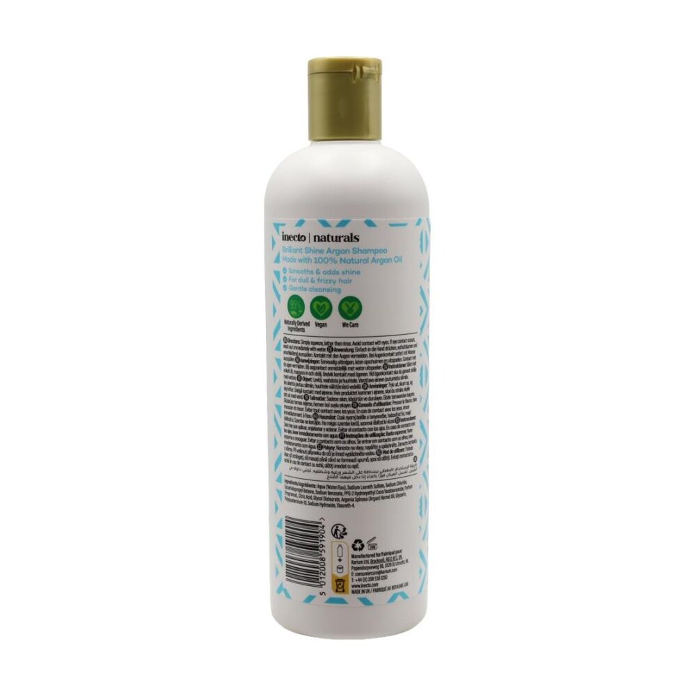 12PK Inecto Naturals Brilliant Shine Argan Oil Shampoo Dull/Frizzy Hair 500mL
