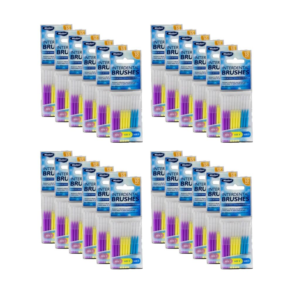 24x 10pc Wisdom Interdental Brushes Teeth Cleaning Assorted Sizes Multi Colour