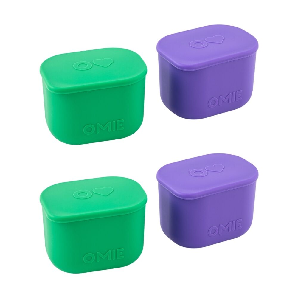 2x 2pc Omie Omiebox Up Silicone Dip Leakproof Containers Set Purple/Green 220ml