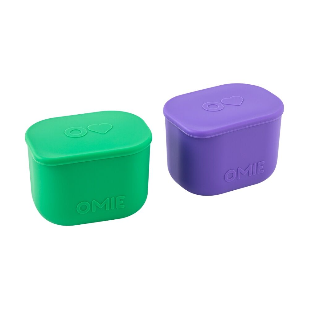 2x 2pc Omie Omiebox Up Silicone Dip Leakproof Containers Set Purple/Green 220ml