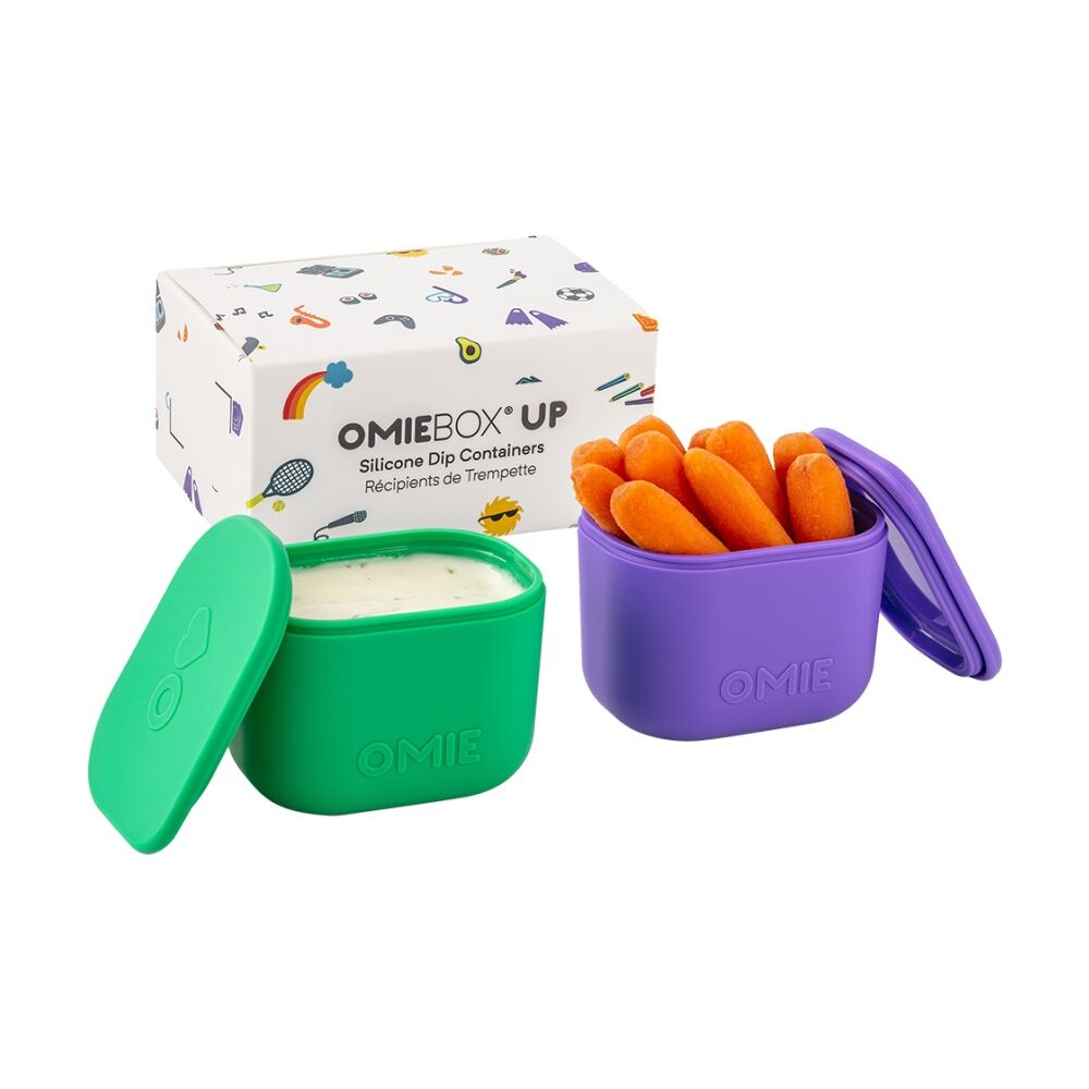 2x 2pc Omie Omiebox Up Silicone Dip Leakproof Containers Set Purple/Green 220ml