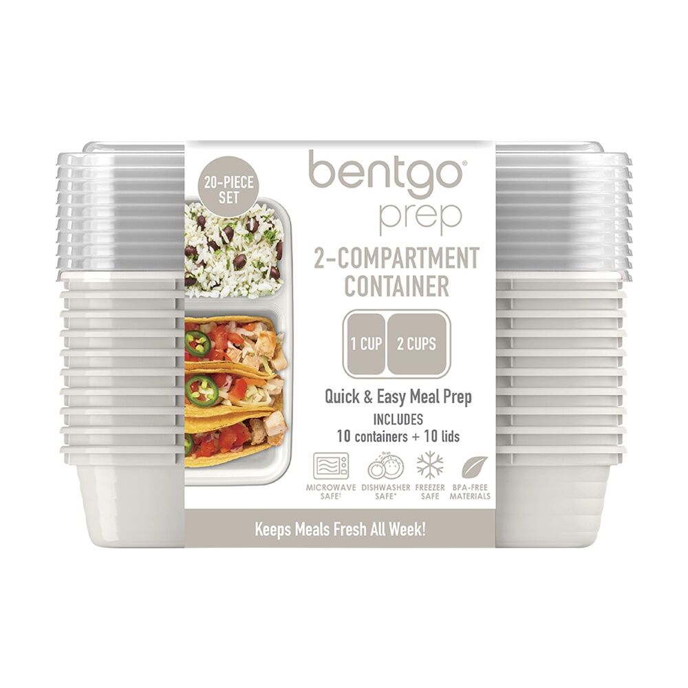 2x 10pc Bentgo Prep 2 Compartment 3 Cup Capacity Container Pack Whisper Grey