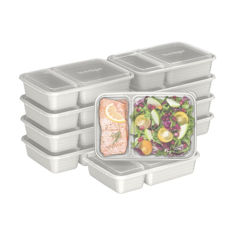 2x 10pc Bentgo Prep 2 Compartment 3 Cup Capacity Container Pack Whisper Grey
