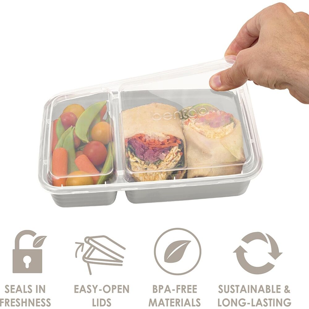 2x 10pc Bentgo Prep 2 Compartment 3 Cup Capacity Container Pack Whisper Grey