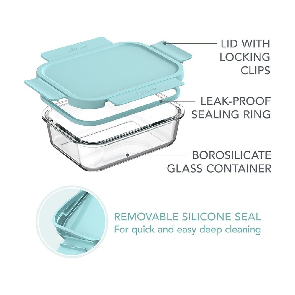 2pc Bentgo Rectangle Leakproof Glass Food Container With Lids Set Soft Aqua