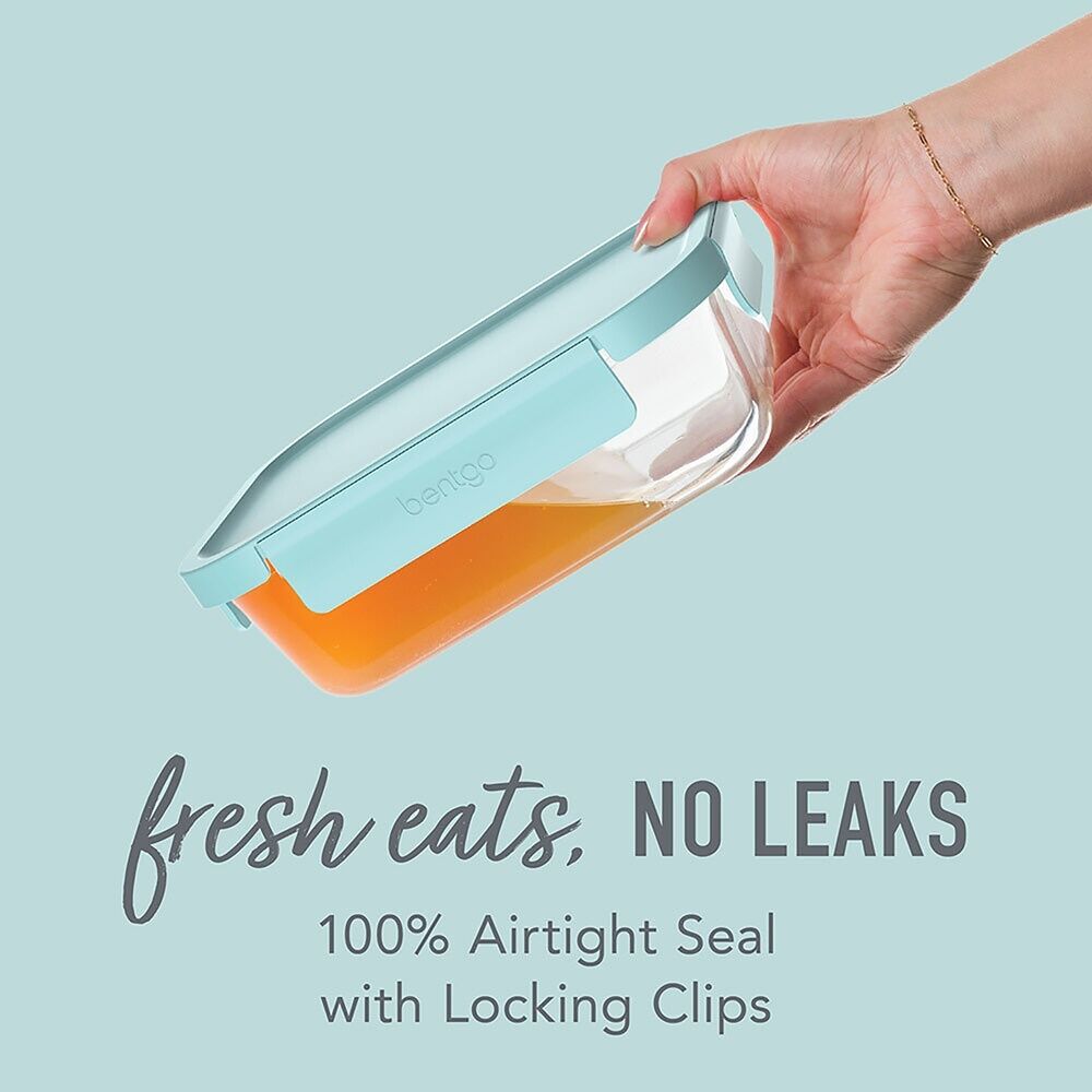 2pc Bentgo Rectangle Leakproof Glass Food Container With Lids Set Soft Aqua