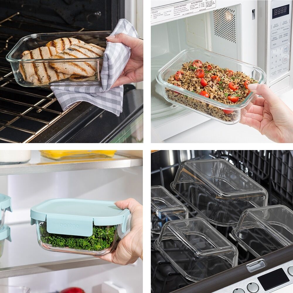 4pc Bentgo Rectangle Leakproof Glass Food Container With Lids Set Soft Aqua