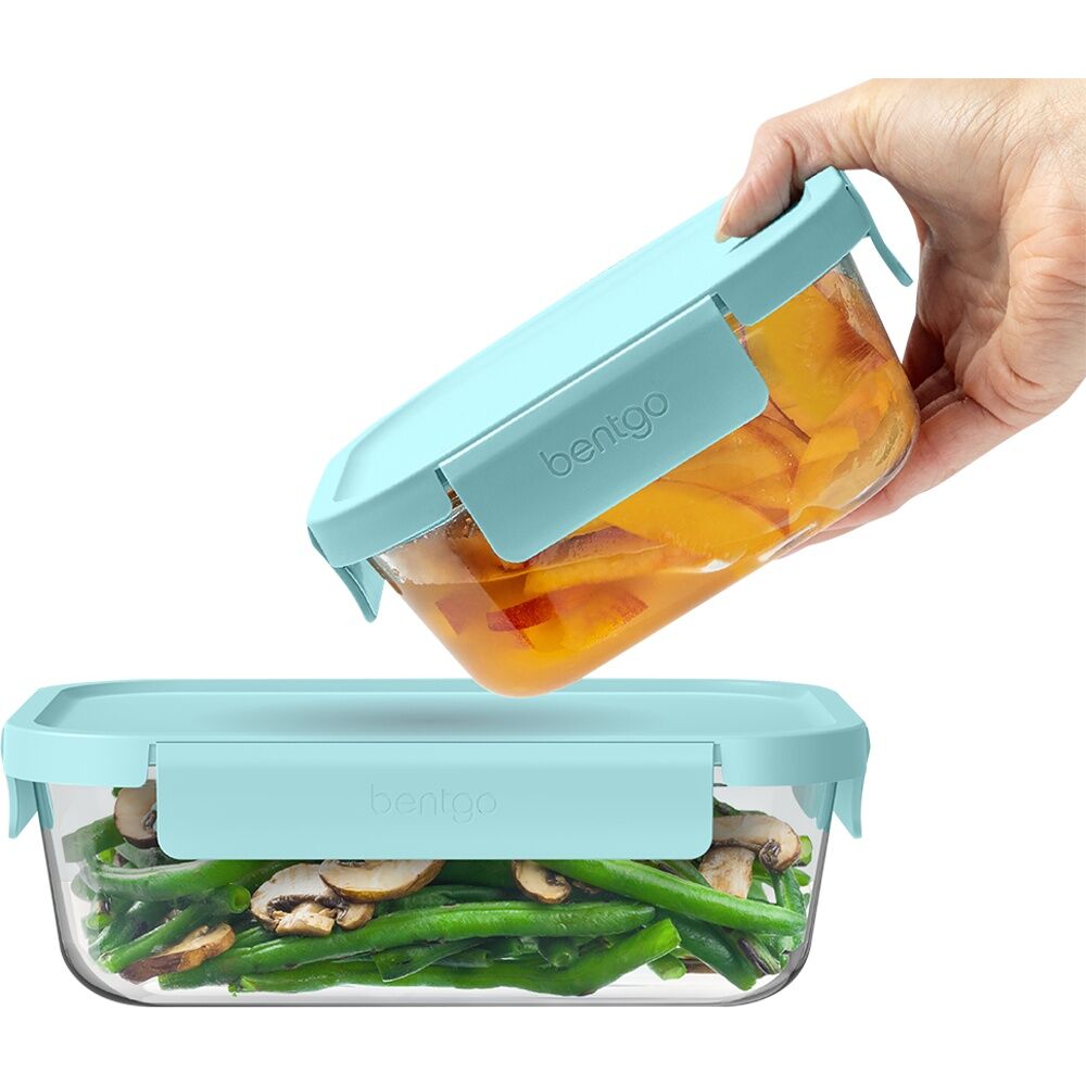 4pc Bentgo Rectangle Leakproof Glass Food Container With Lids Set Soft Aqua