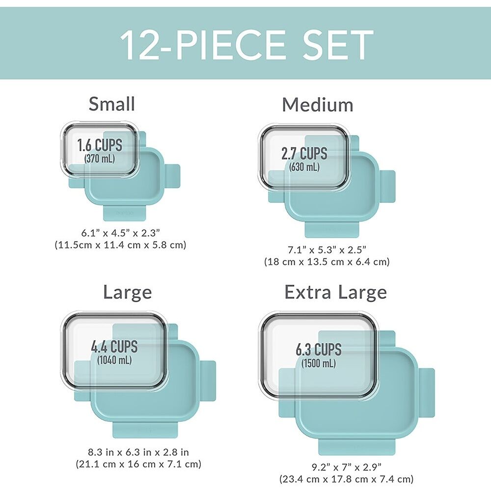 4pc Bentgo Rectangle Leakproof Glass Food Container With Lids Set Soft Aqua