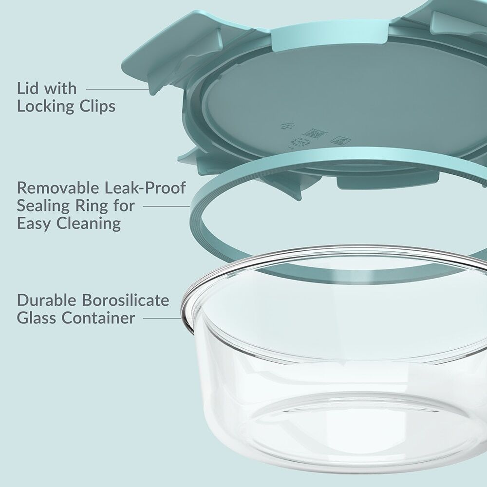 3pc Bentgo Round Leakproof Glass Food Container With Lids Set Soft Aqua