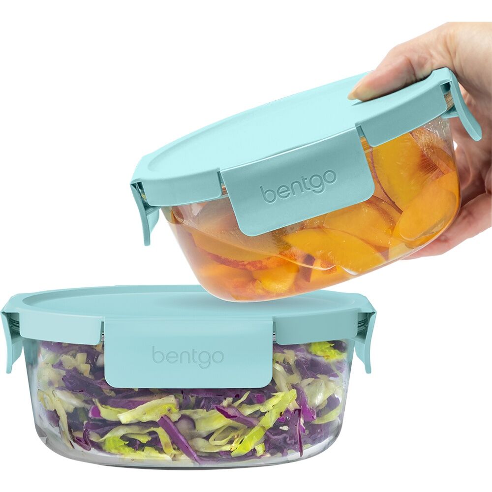 3pc Bentgo Round Leakproof Glass Food Container With Lids Set Soft Aqua