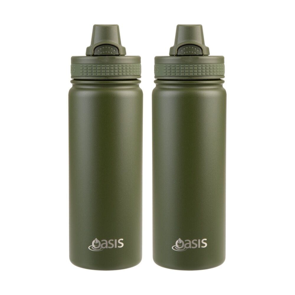 2PK Oasis Stainless Steel Double Wall Insulated Sports Bottle Forest Green 550ml