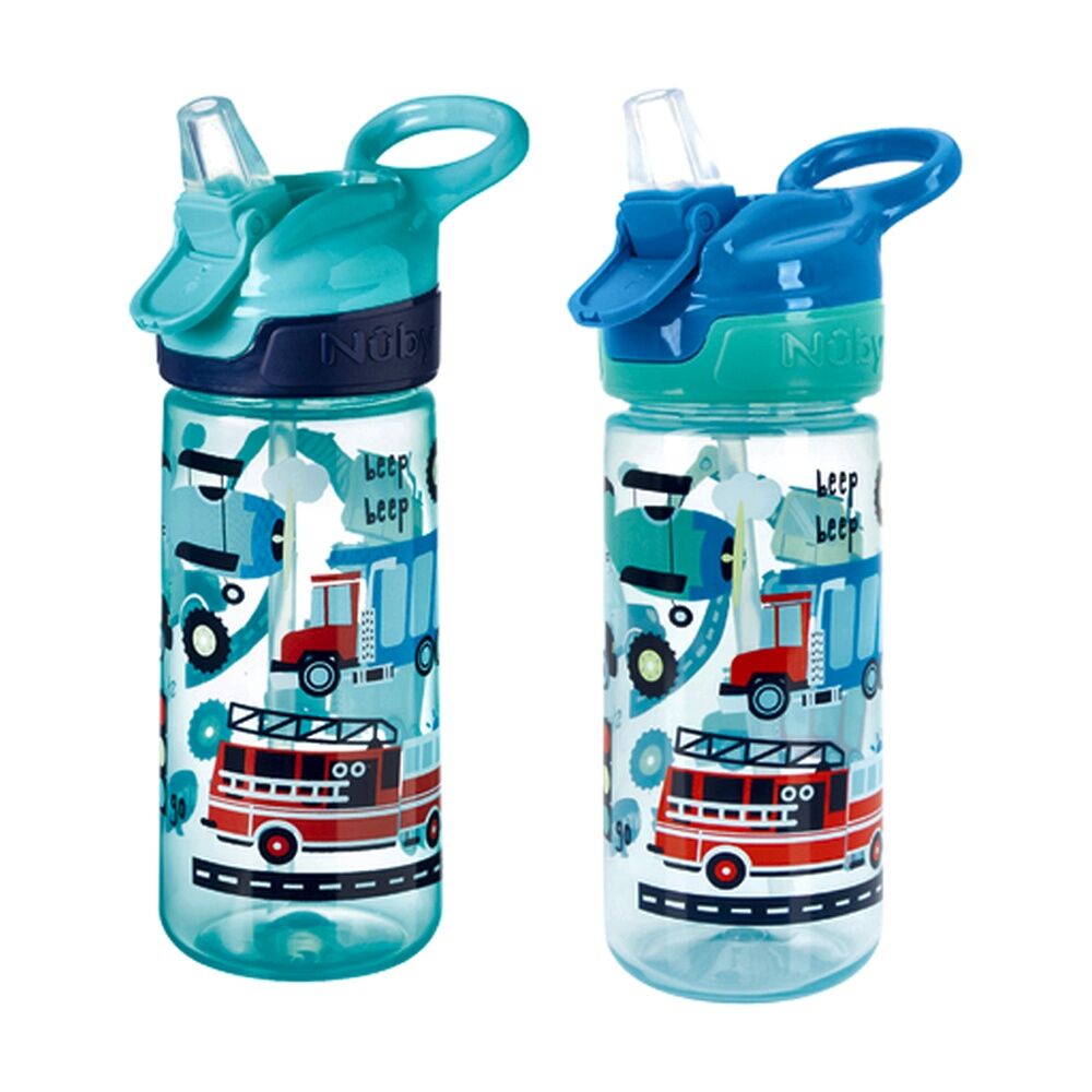 4x Nuby Super Quench Cup Vacation No-Spill Kids Water Bottle 540ml Blue 18m+
