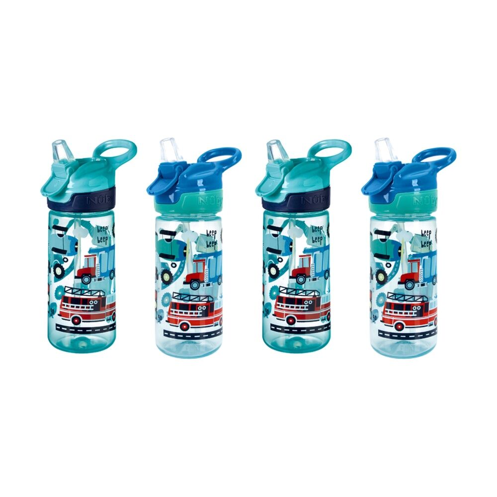 4x Nuby Super Quench Cup Vacation No-Spill Kids Water Bottle 540ml Blue 18m+