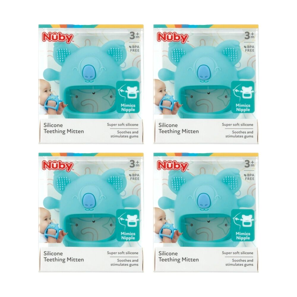 4x Nuby Mini Koala Silicone Teething Mitt Soft Textured Multicolour 3m+