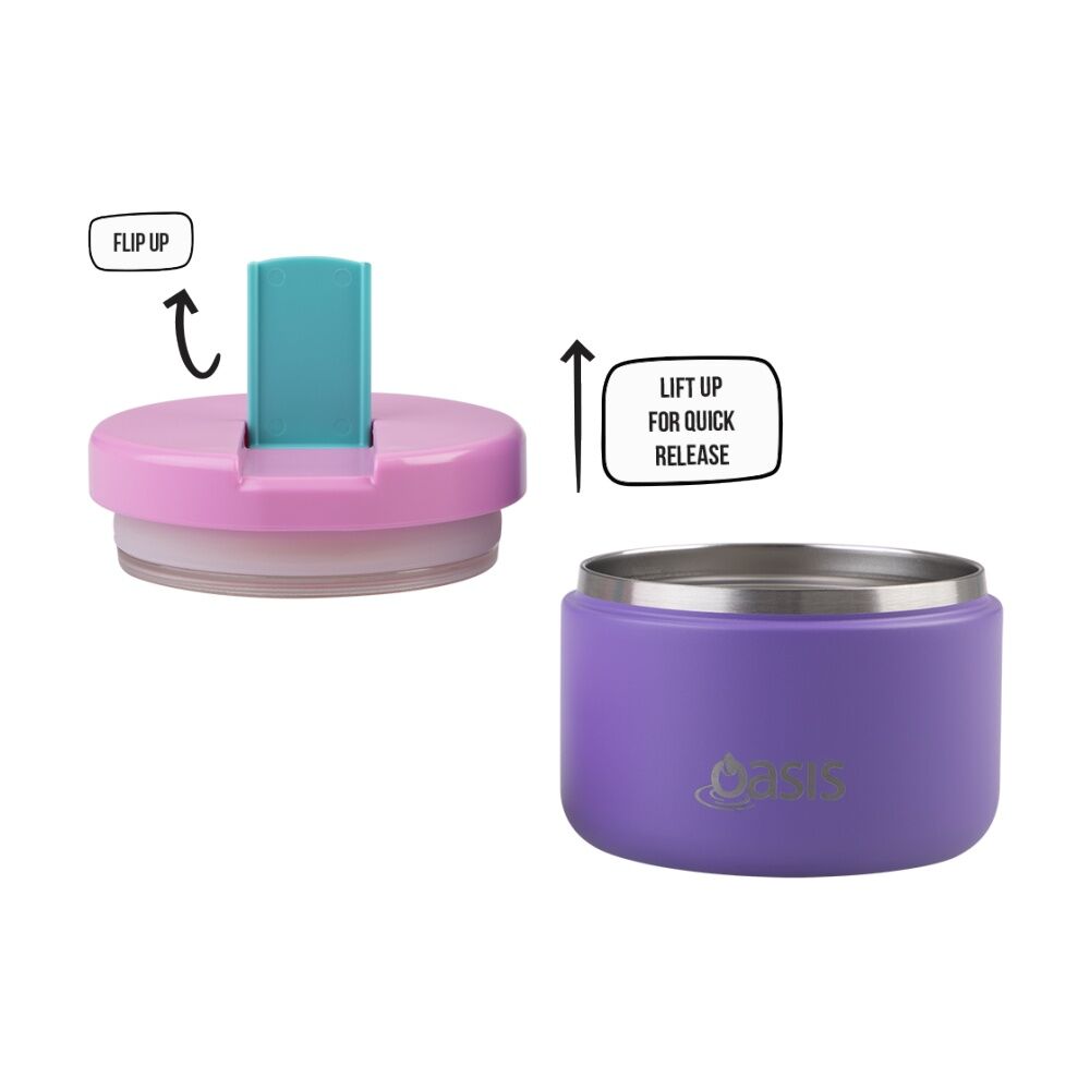 2PK Oasis Stainless Steel Double Wall Insulated Food Flask Mermaid Purple 300ml