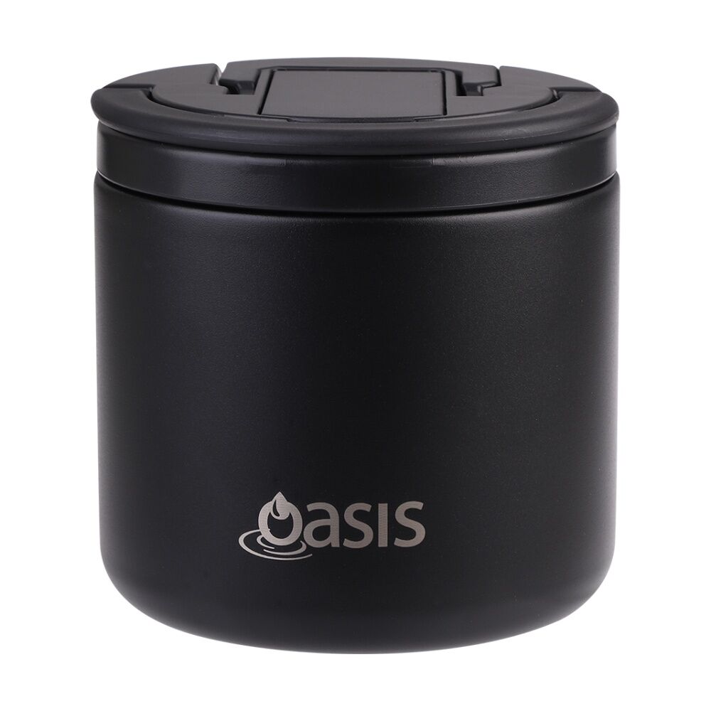 Oasis Stainless Steel Double Wall Insulated Food Flask W/ Lid Black 500ml