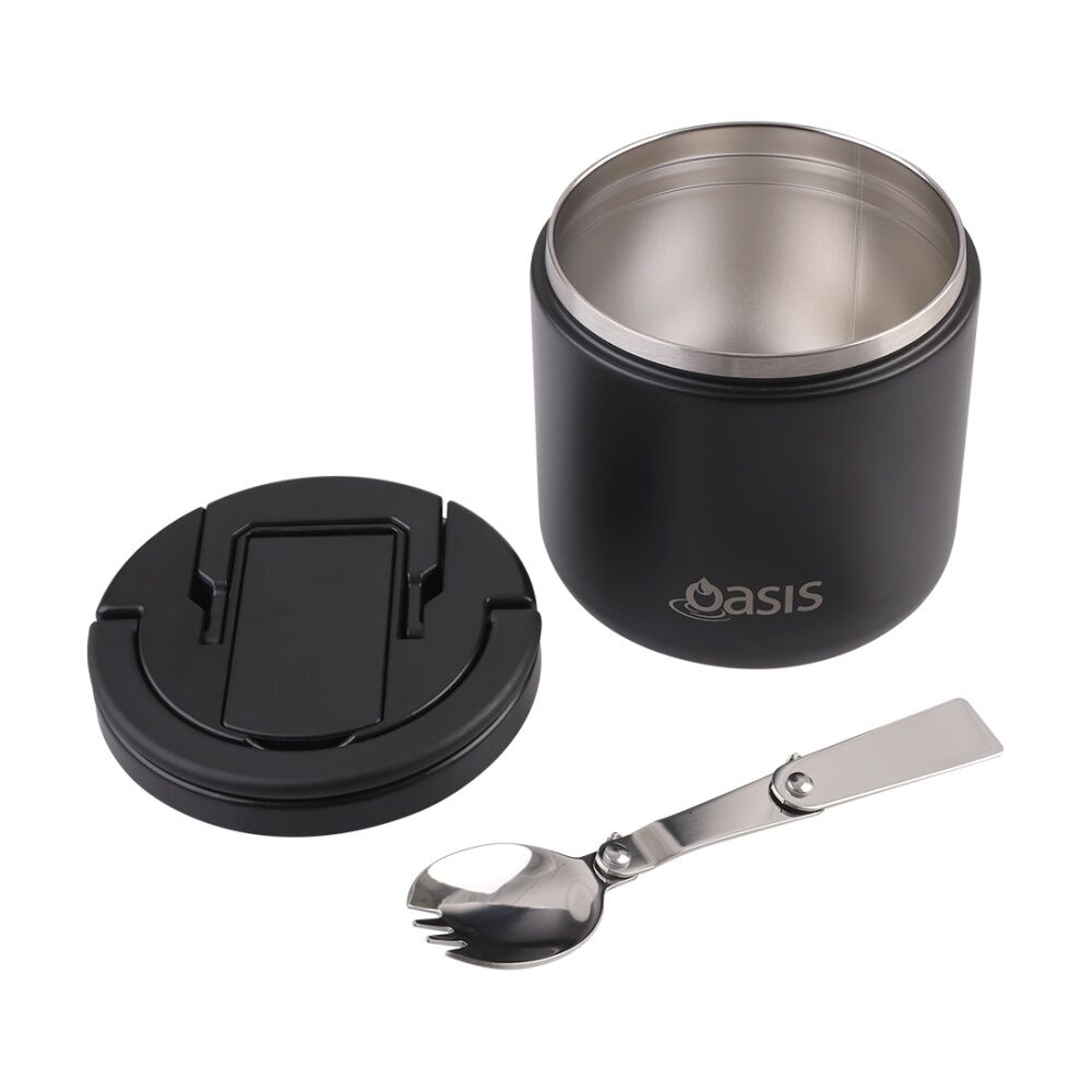 Oasis Stainless Steel Double Wall Insulated Food Flask W/ Lid Black 500ml