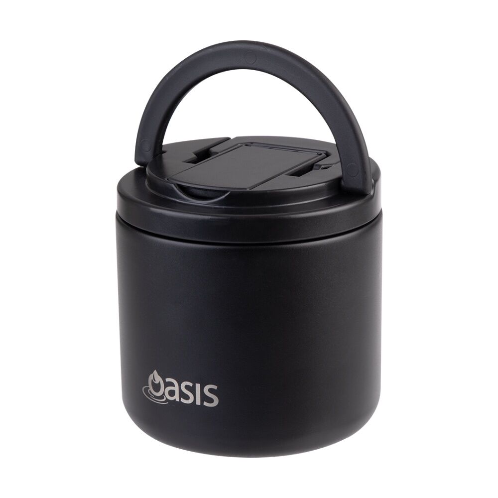 Oasis Stainless Steel Double Wall Insulated Food Flask W/ Lid Black 500ml