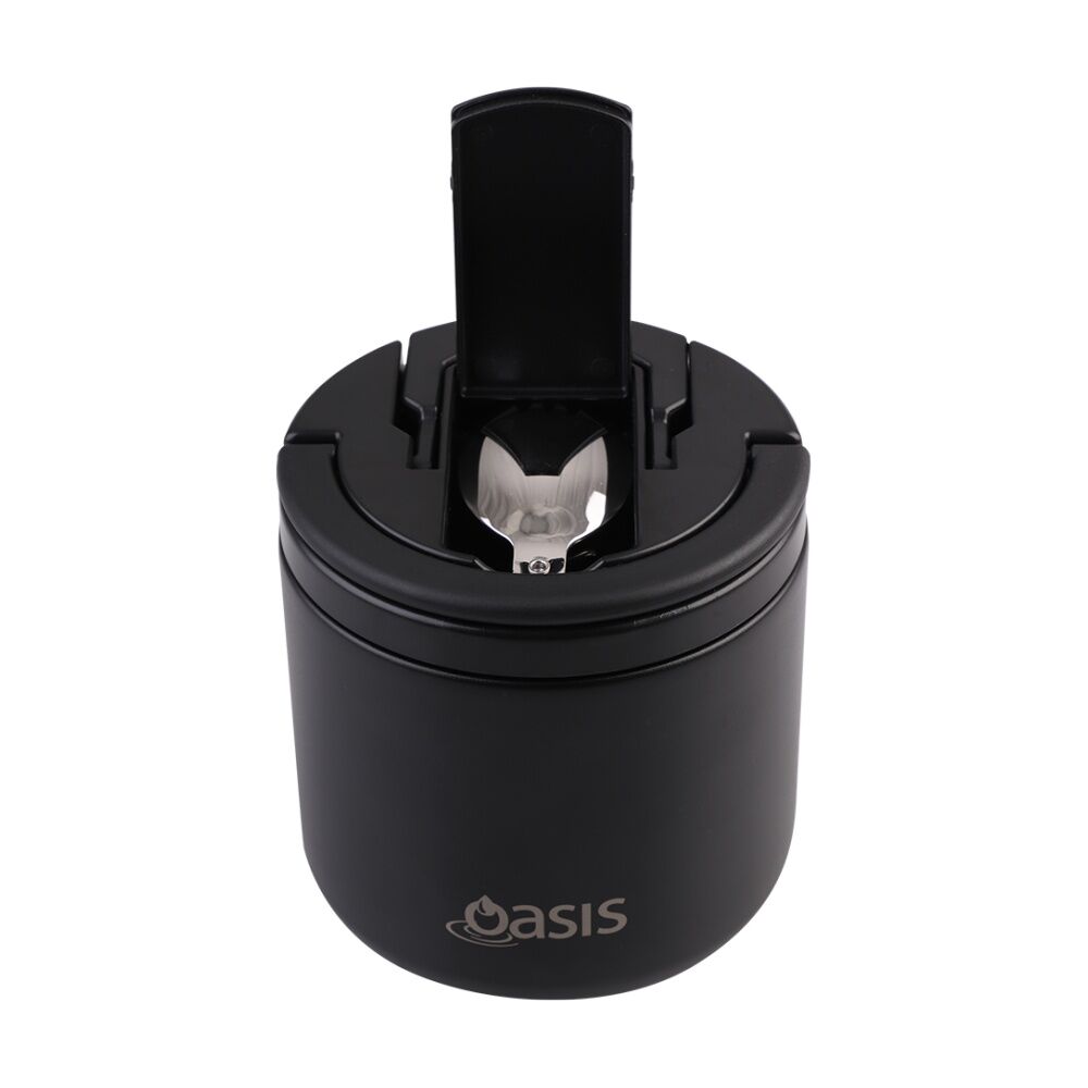 Oasis Stainless Steel Double Wall Insulated Food Flask W/ Lid Black 500ml
