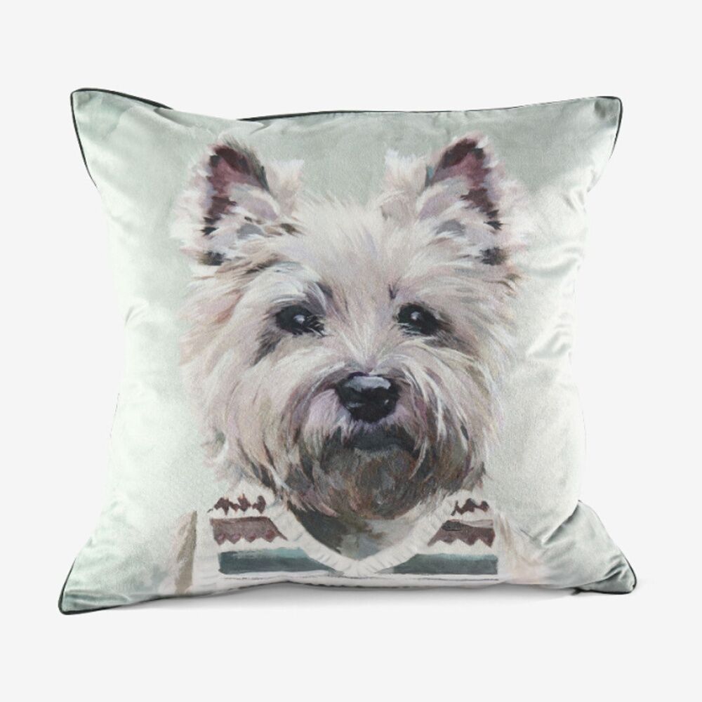 2PK MM Linen Pawtrait Velvet Westie In A Vestie Home Decor Cushion 50x50cm