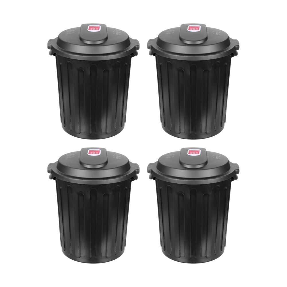 4x Boxsweden Dome Top Heavy Duty Durable Rubbish Bin Lid W/ Handles Black 60L