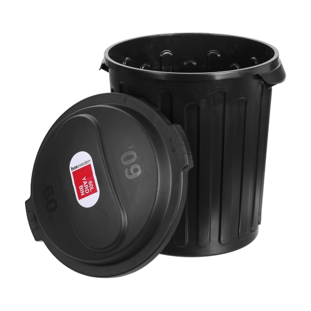 4x Boxsweden Dome Top Heavy Duty Durable Rubbish Bin Lid W/ Handles Black 60L