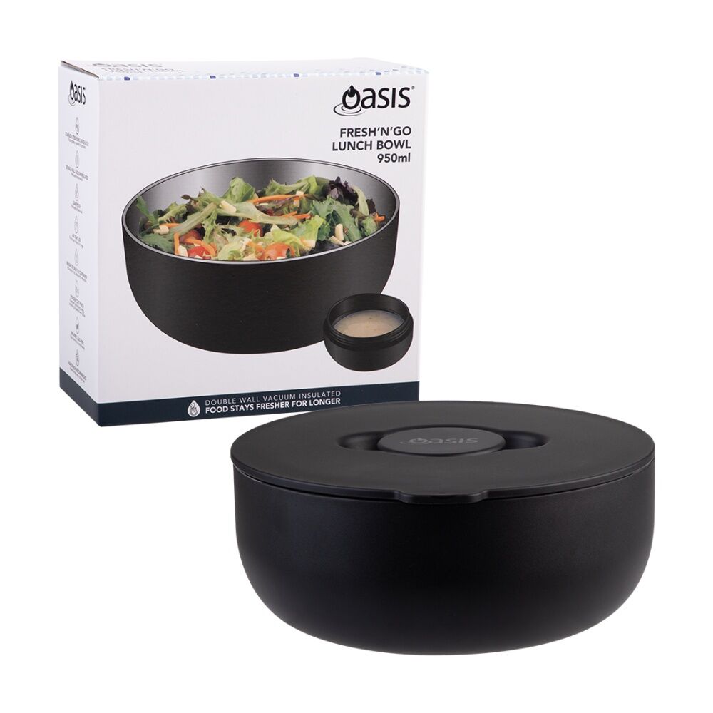 Oasis Stainless Steel Insulated Fresh-N-Go Lunch Bowl Black 950ml