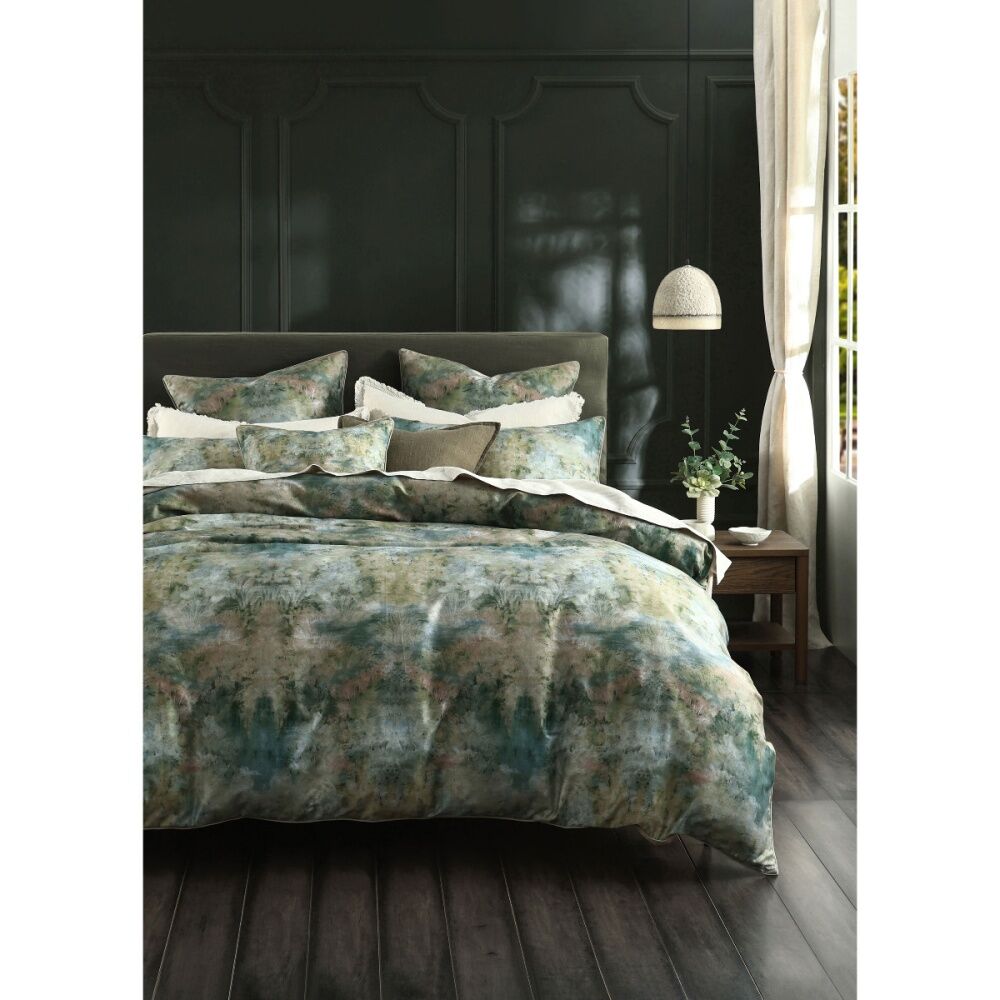 2PK MM Linen Reverie Cotton Sateen Green Watercolour European Pillowcase 65x65cm
