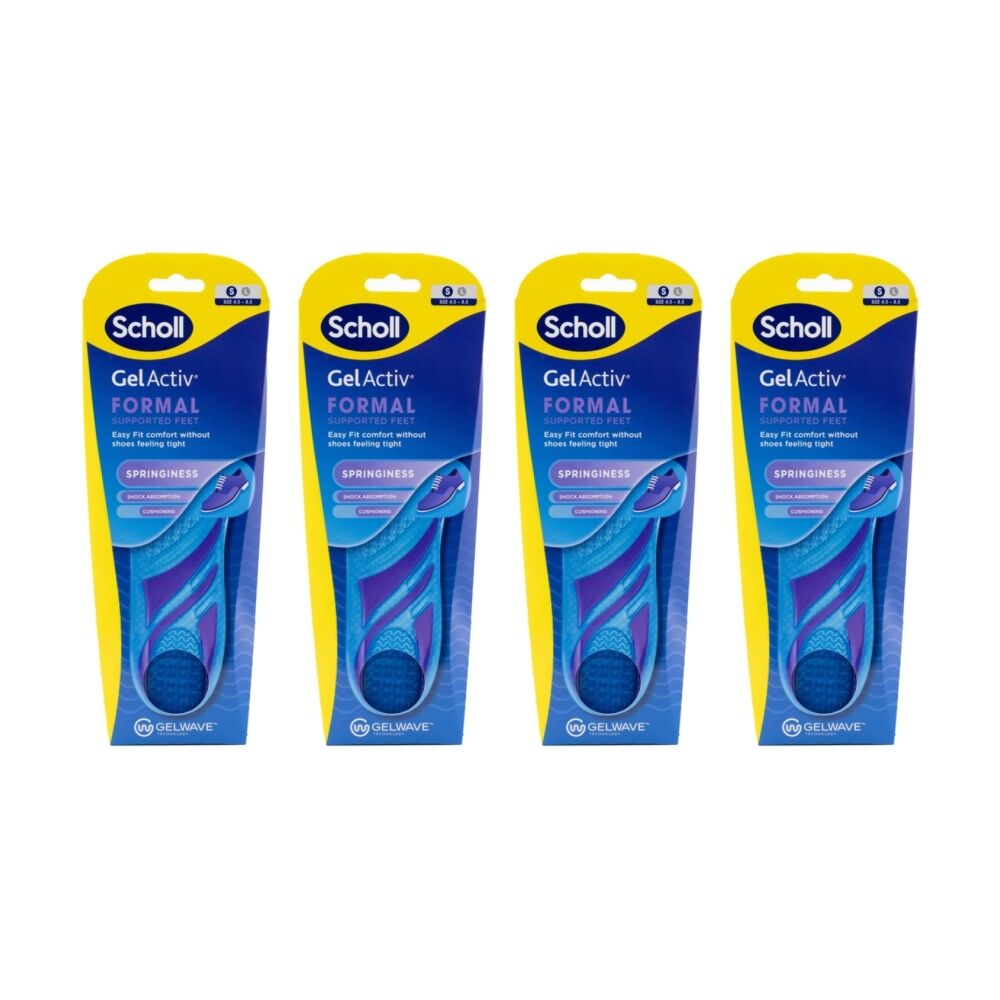 4PK Scholl Gel Activ Formal Supported Feel Shoe Insoles Gelwave Technology SML