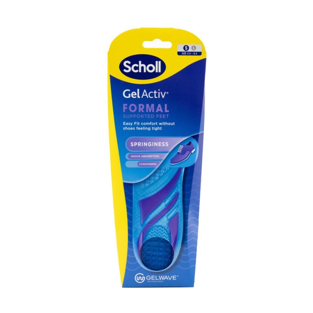 4PK Scholl Gel Activ Formal Supported Feel Shoe Insoles Gelwave Technology SML