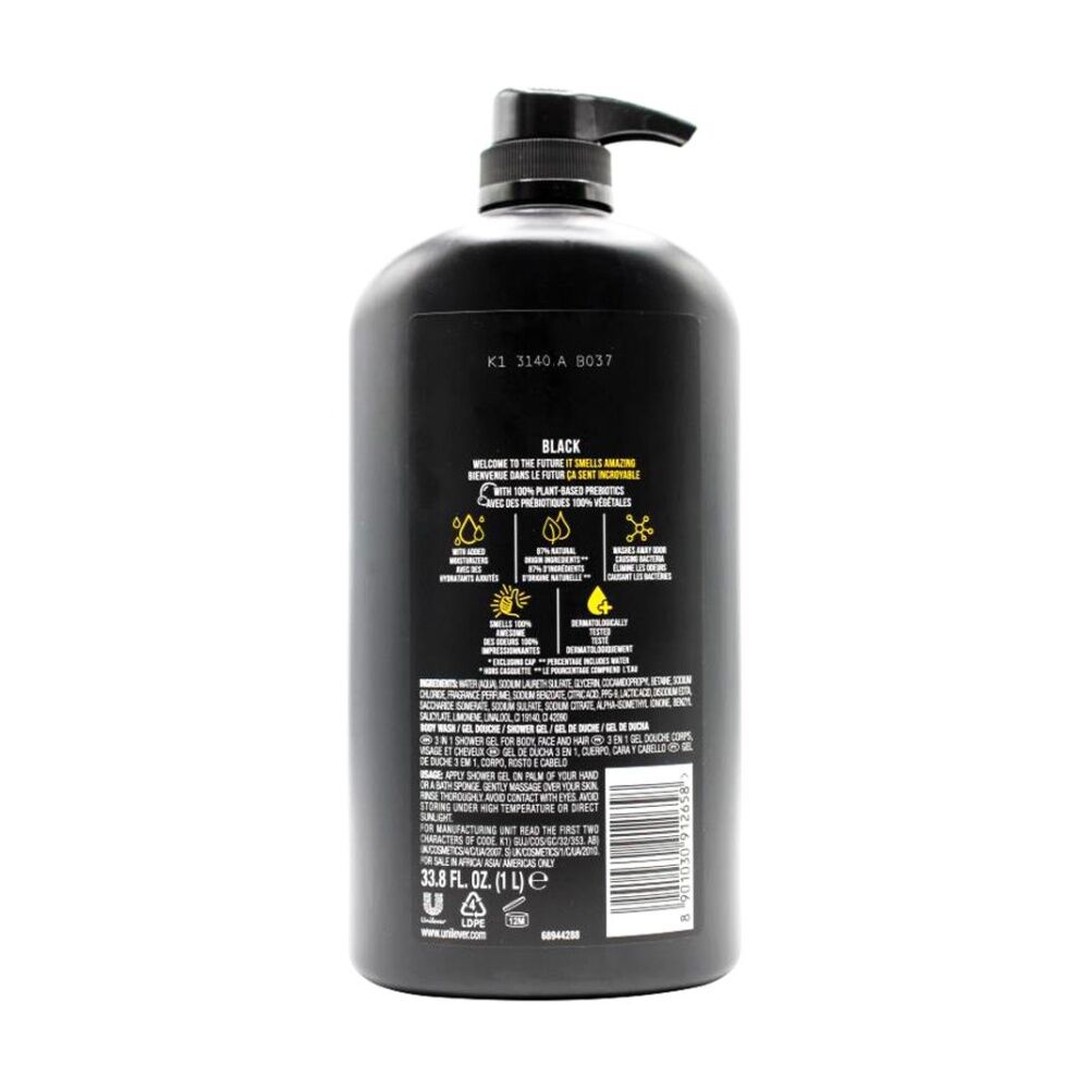 6PK Axe Men's 3 In 1 Face Hair Body Wash Black Frozen Pear & Cedarwood 1L