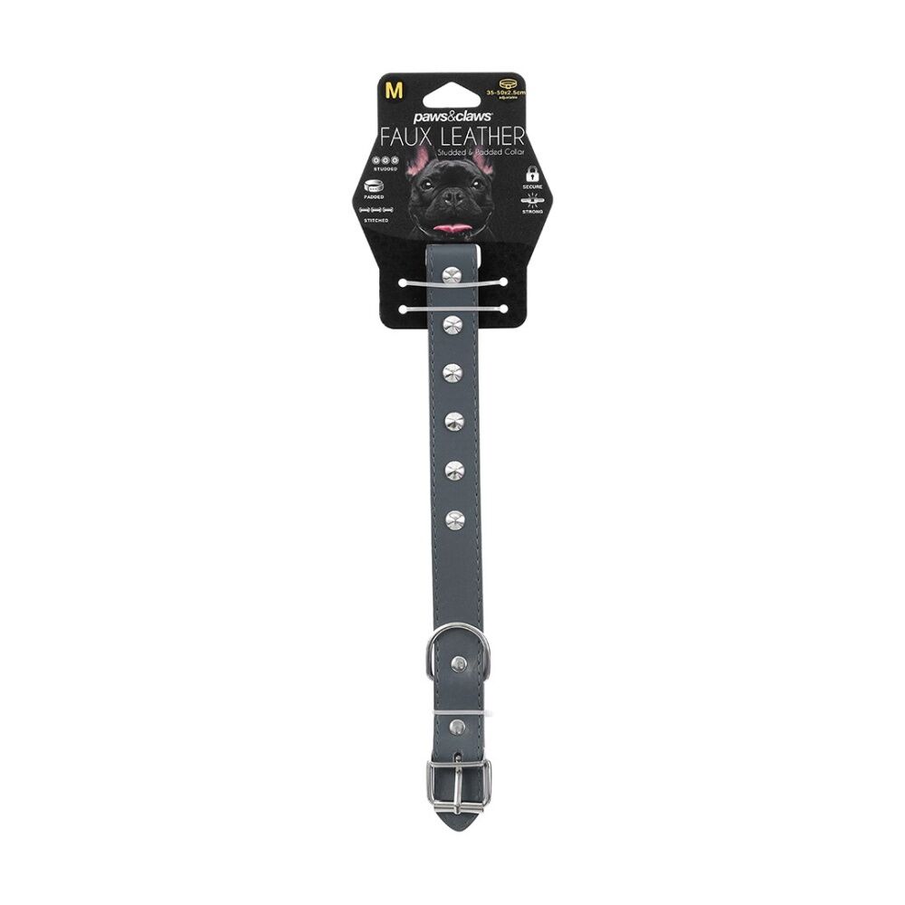 6x Paws And Claws Studded Leather-Look Padded Dog Collar Medium 35-50cm Assorted