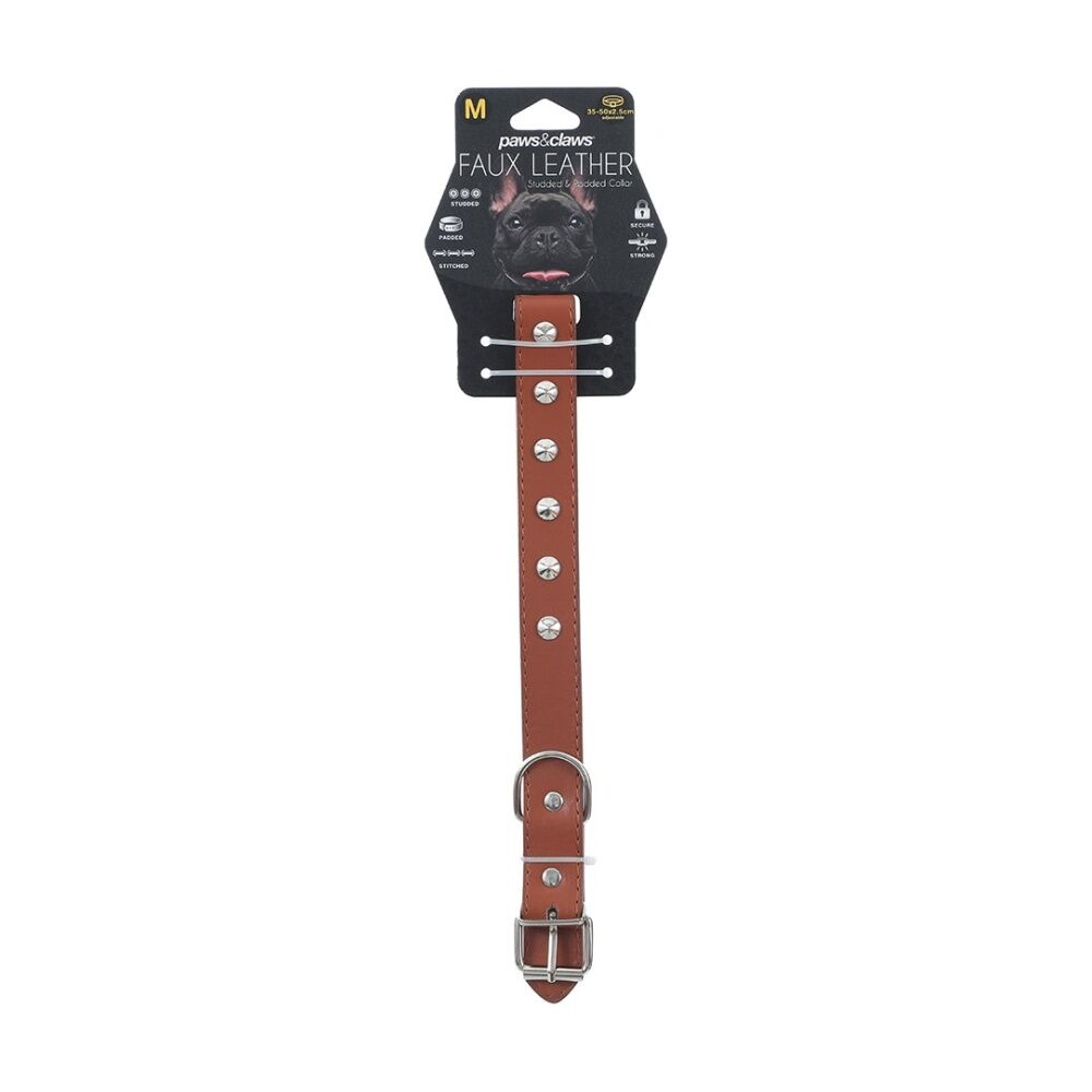 6x Paws And Claws Studded Leather-Look Padded Dog Collar Medium 35-50cm Assorted
