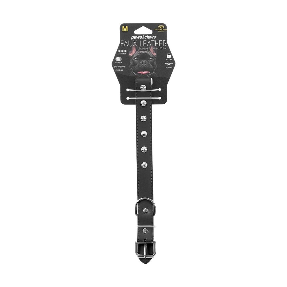 6x Paws And Claws Studded Leather-Look Padded Dog Collar Medium 35-50cm Assorted