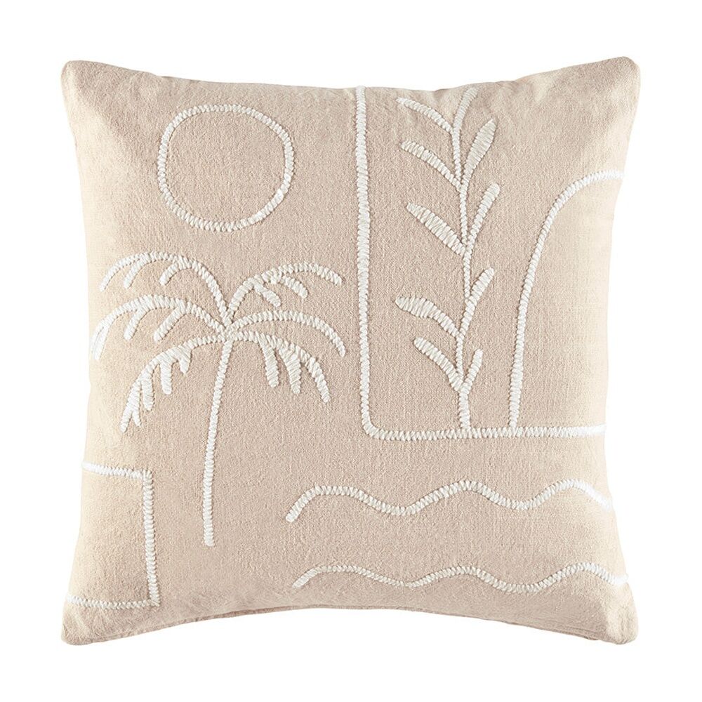 Kas Australia Corfu Cushion Cotton Embroidered Neutral 50x50cm