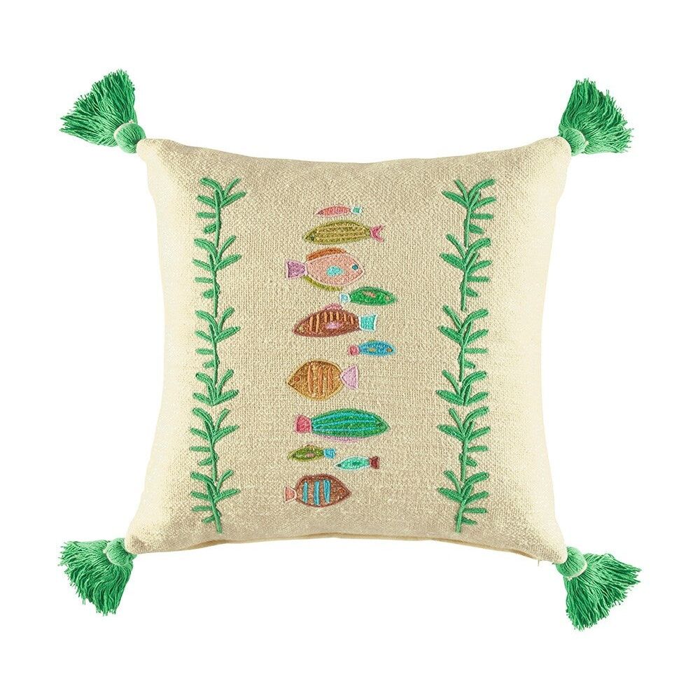 Kas Australia Ceres Cushion Cotton Embroidered Fish Multi 50x50cm