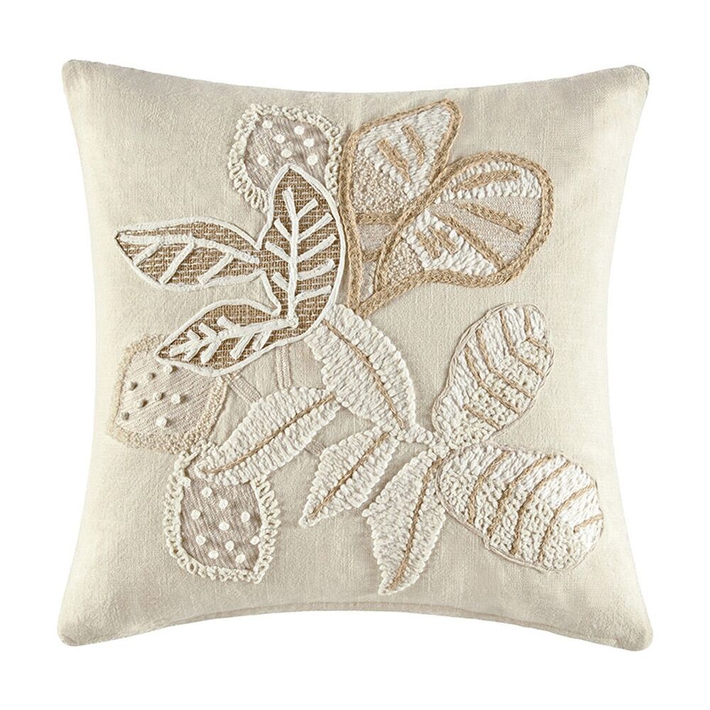 Kas Australia Alicia Cushion Embroidered Leaf Natural 50x50cm