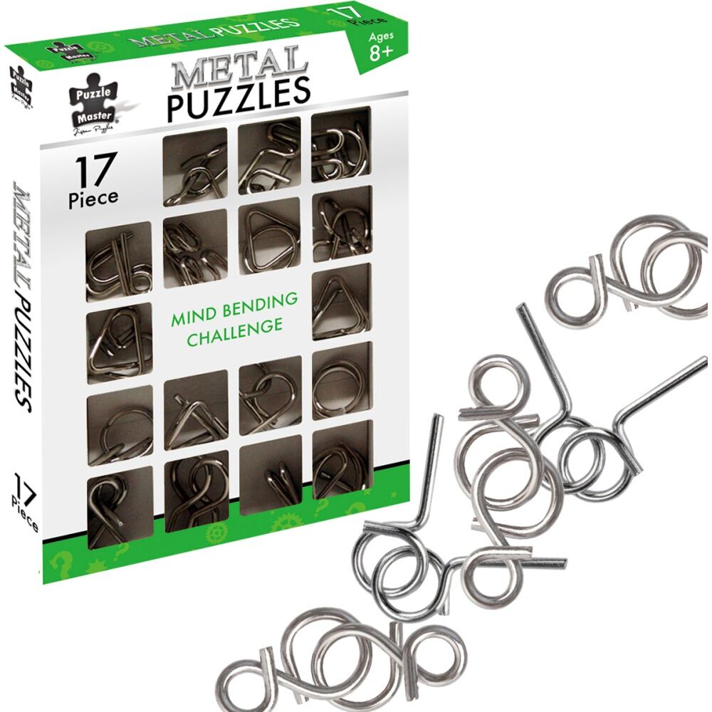 17pc Puzzle Master Metal Puzzles Brain Teasing Challenge Collection Set
