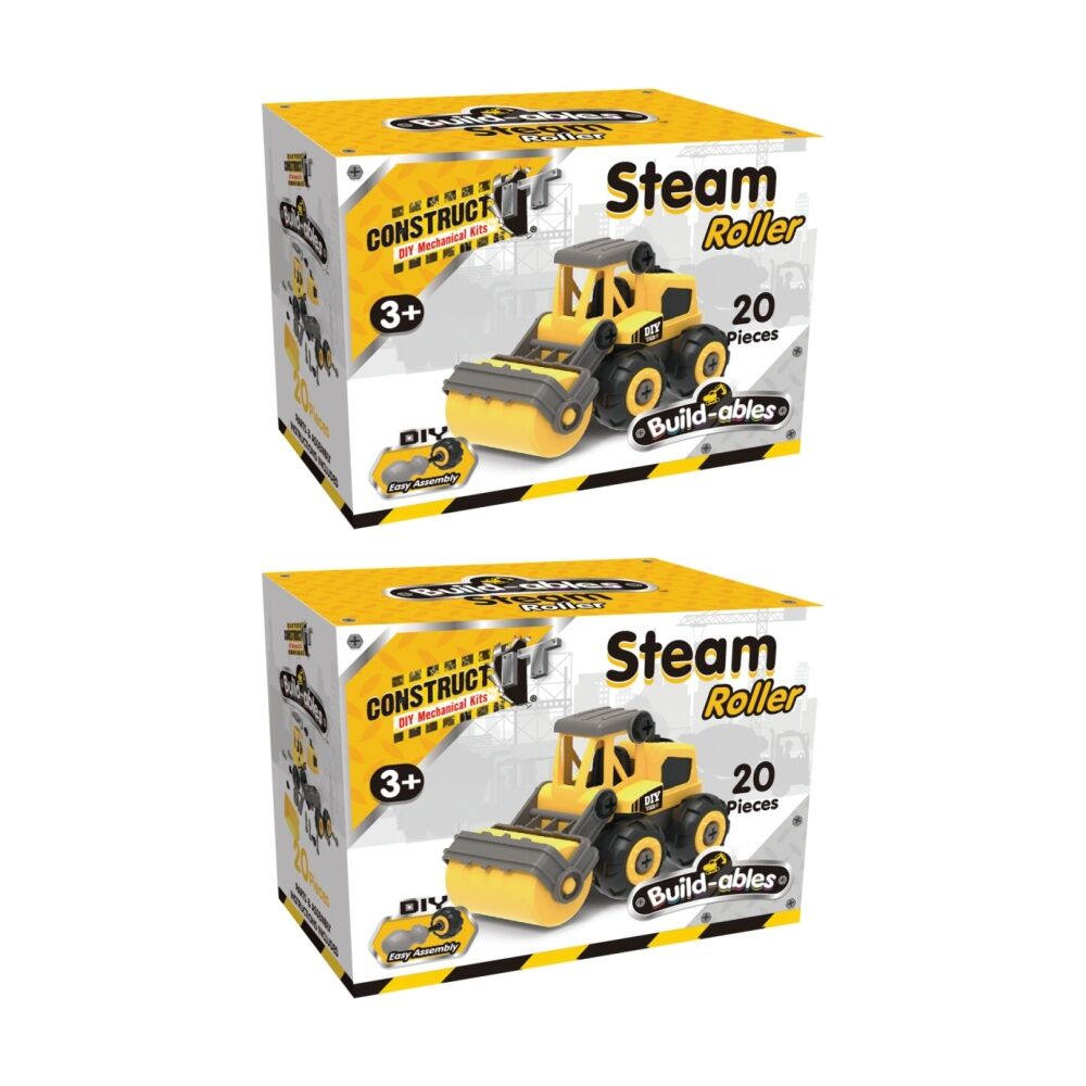 2PK 20pc Construct It Build-ables Steam Roller Toy Kids Fun 3y+ Yellow