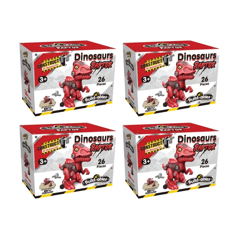 4PK 26pc Construct It Build-ables Raptor Dinosaur Toy Dino Kids 3y+ Red
