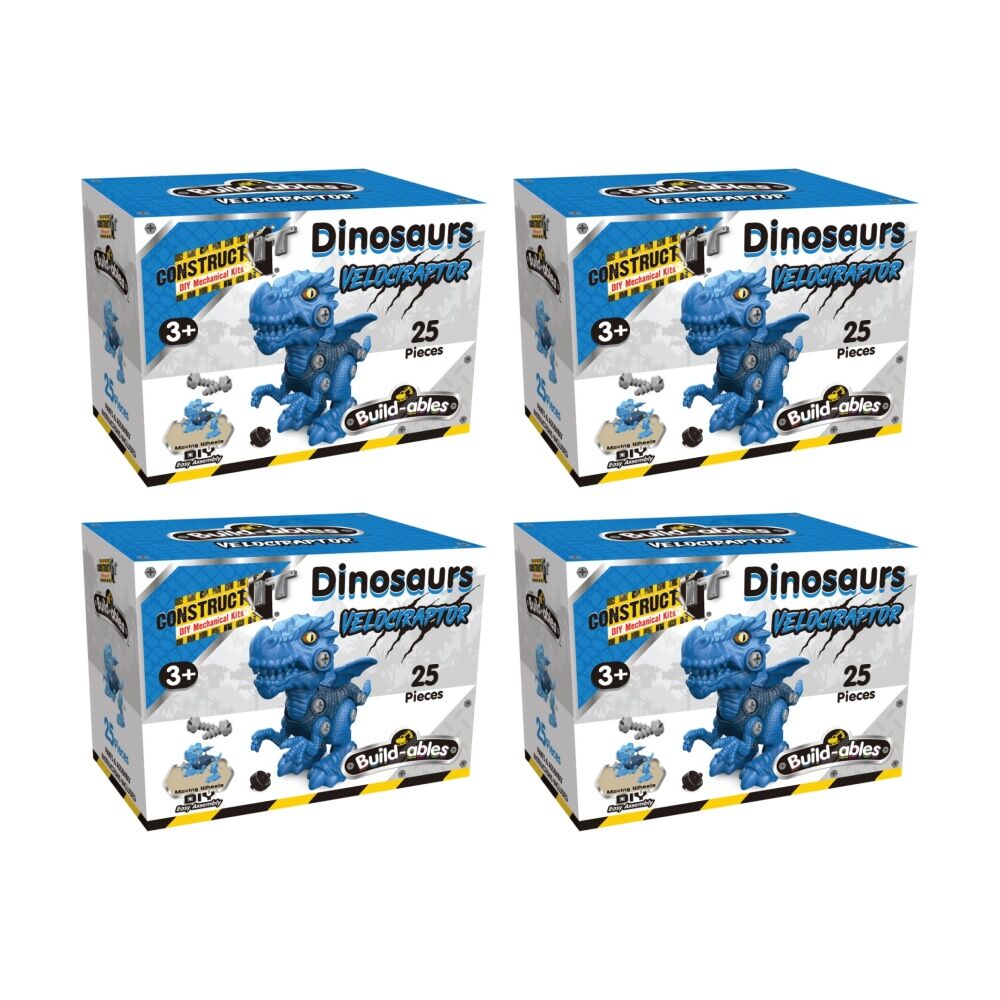4PK 25pc Construct It Build-ables Velociraptor Dinosaur Toy Kids 3y+