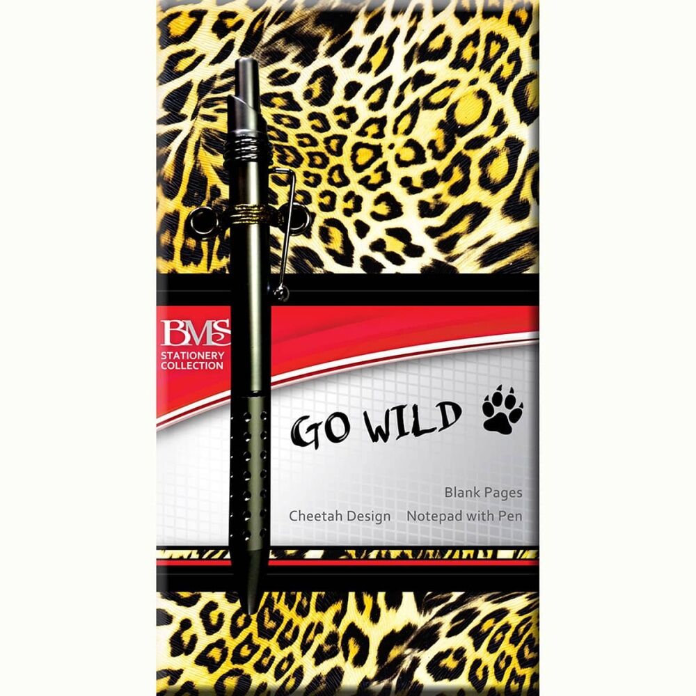 6PK Scribbles Stationery Go Wild Notebook Cheetah Journal Ball Point Pen Incl